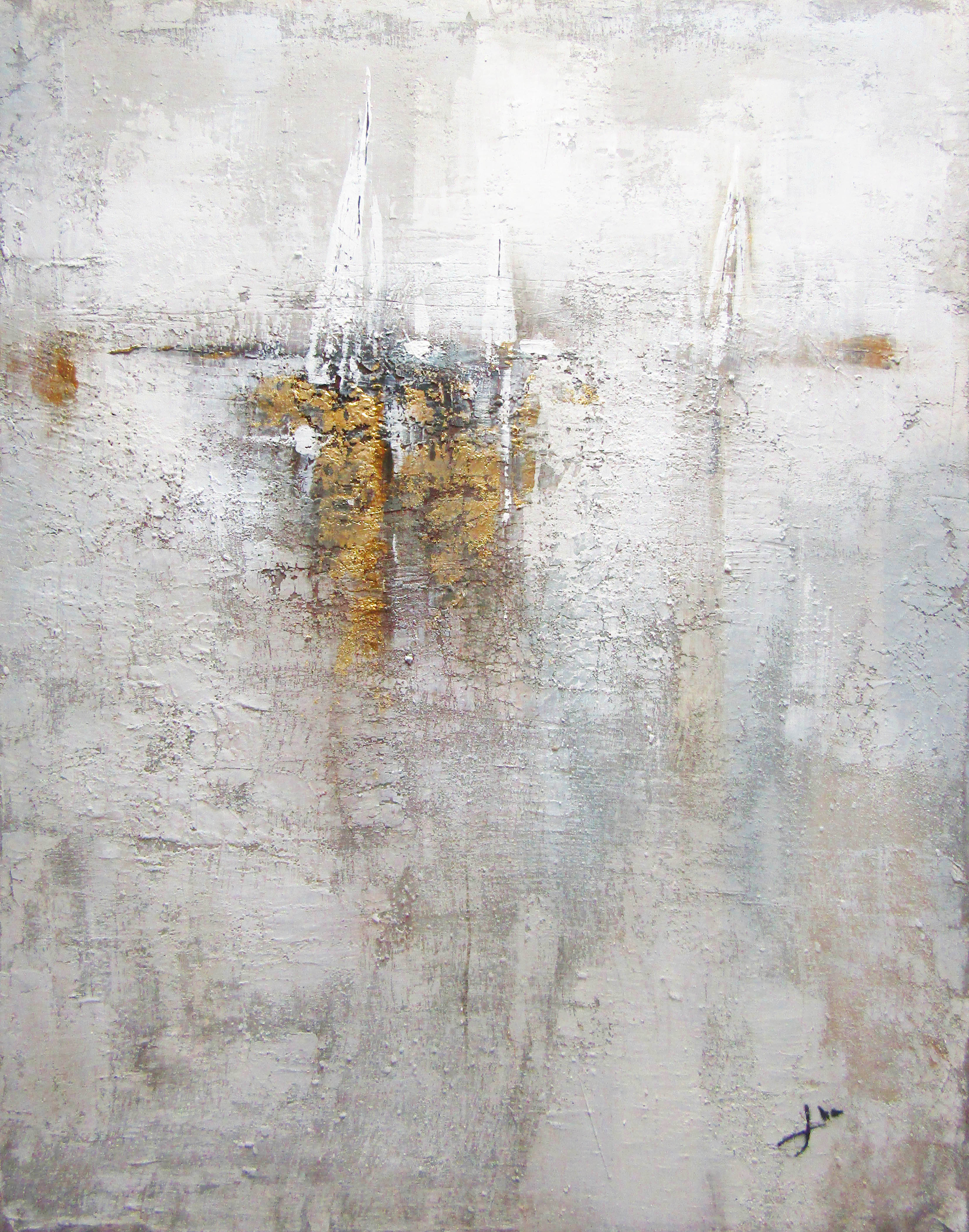 PXYW688 Wall décor art oil on canvas abstract grey gold tones